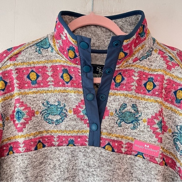 Simply Southern Nautical Crab Knit Snap Pullover in Smoke Size XXL NWT - Picture 3 of 13